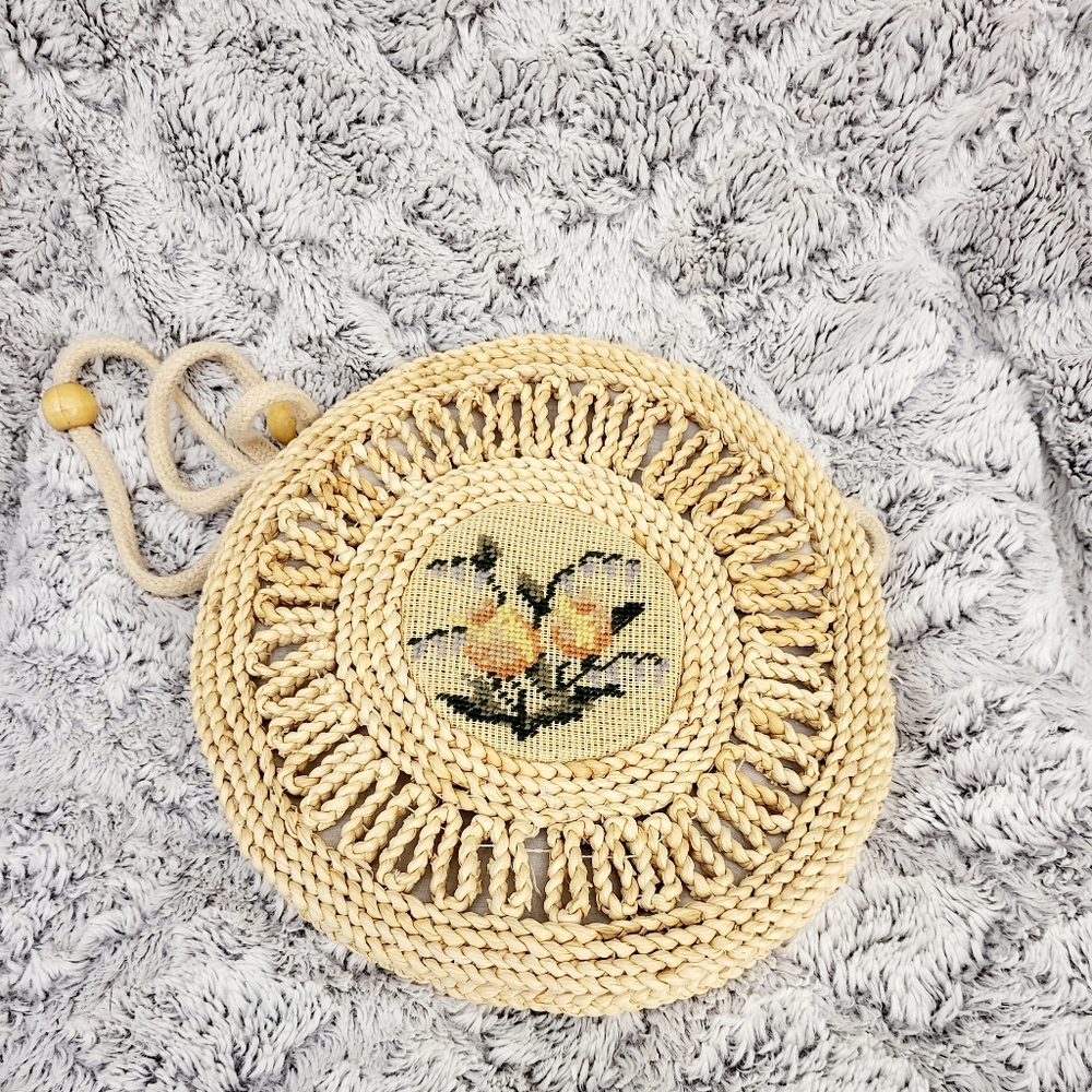 Vintage wicker cross stitch bag